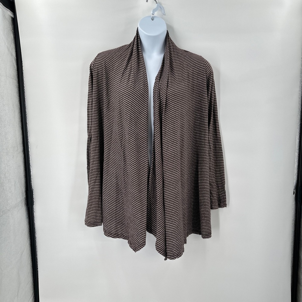 Fresh Produce Cardigan M-L Brown White Open Front Duster Boho Travel